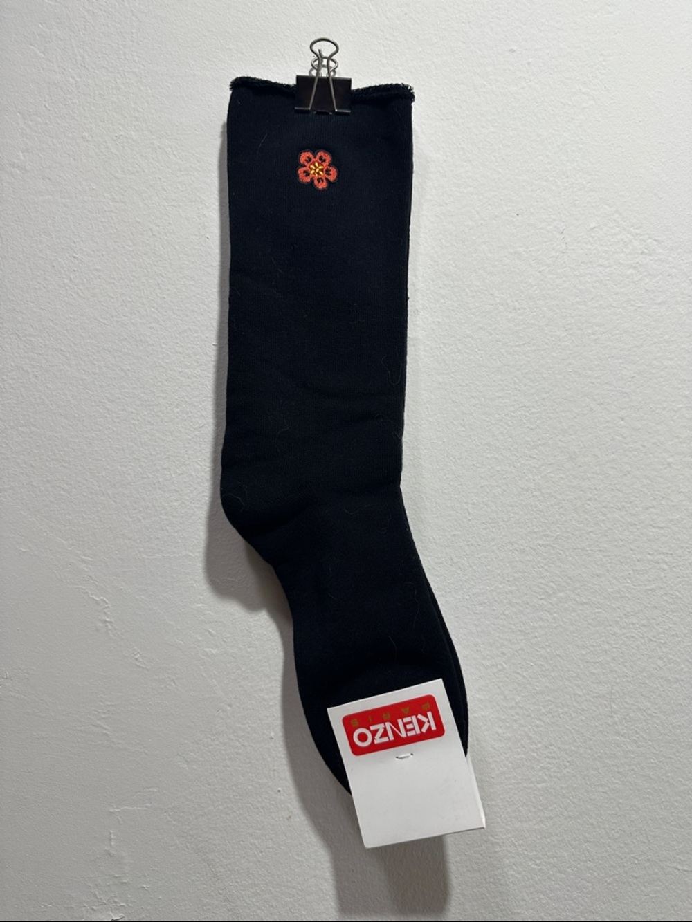 Kenzo Black Crew Sock with Signature Floral Embroidery